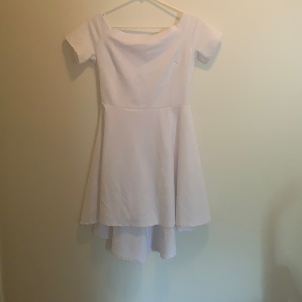 White off the shoulder high low skater dress